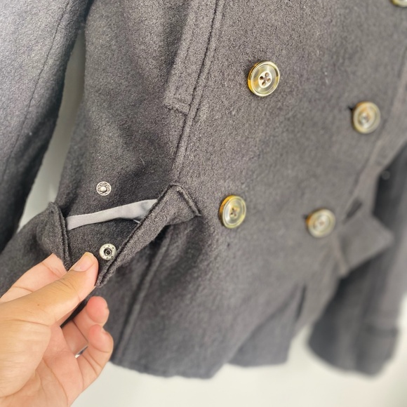 Pre-Owned Millard Fillmore Military-Style Wool Blend Cropped Peacoat – Size L - Picture 3 of 9